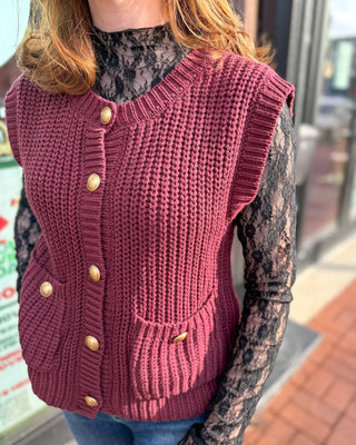 Burgundy Chunky Sweater Vest - Shopbluemoonbentonville