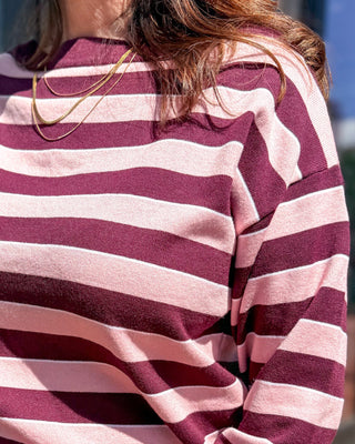 Burgundy Striped Boatneck Sweater - Blue Moon Bentonville