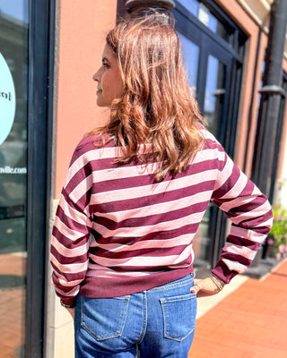 Burgundy Striped Boatneck Sweater - Blue Moon Bentonville
