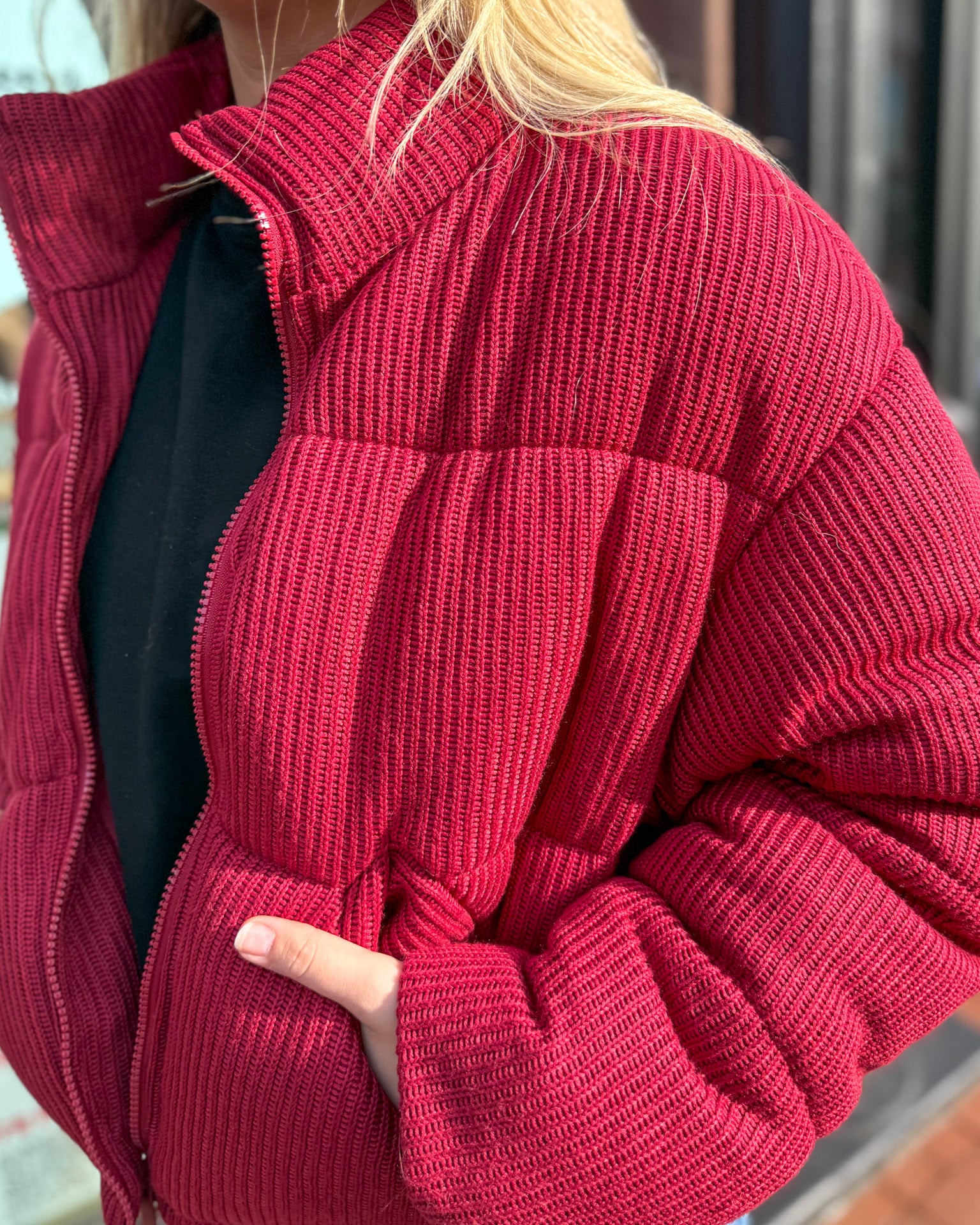Burgundy Corduroy Puffer Jacket