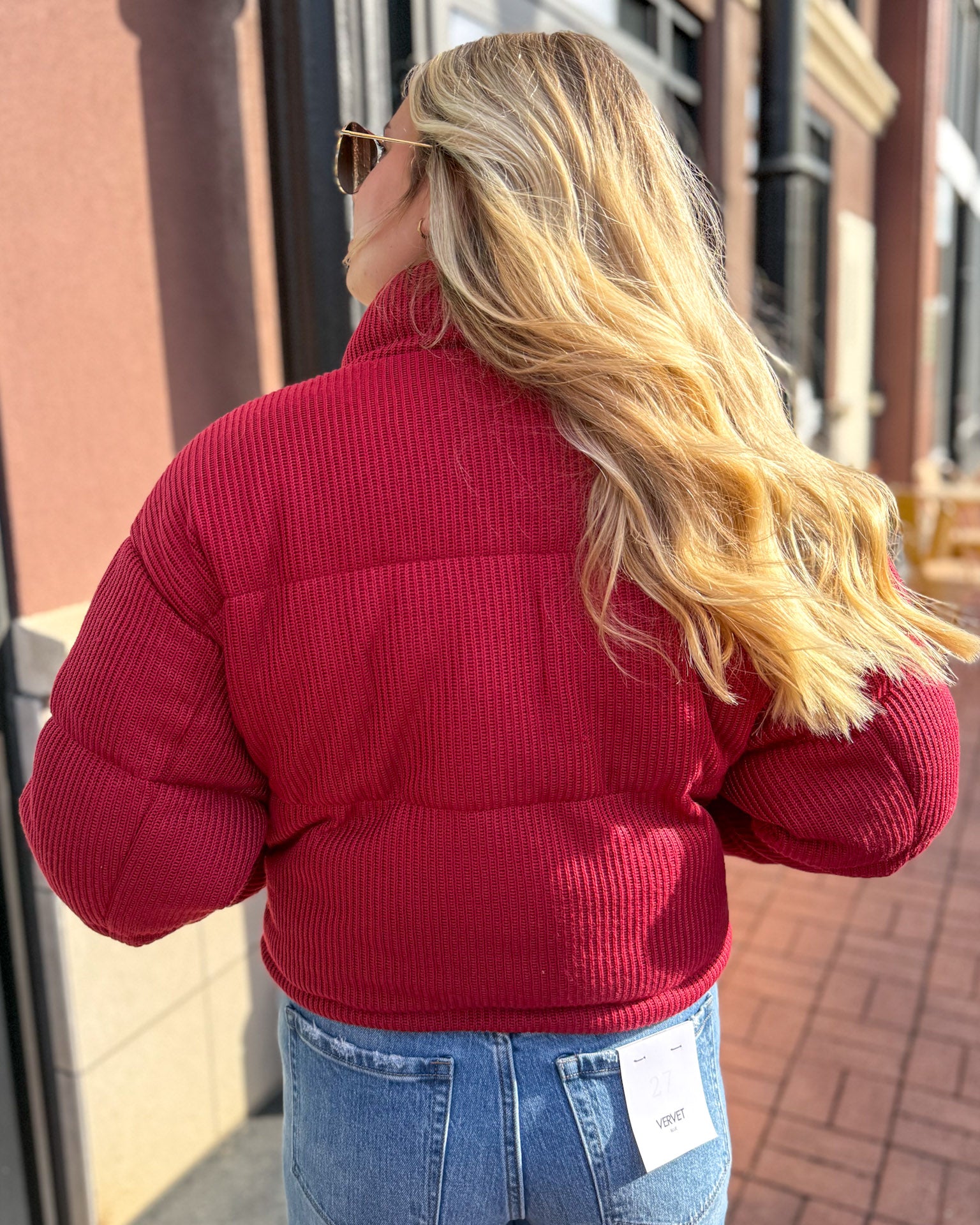 Burgundy Corduroy Puffer Jacket