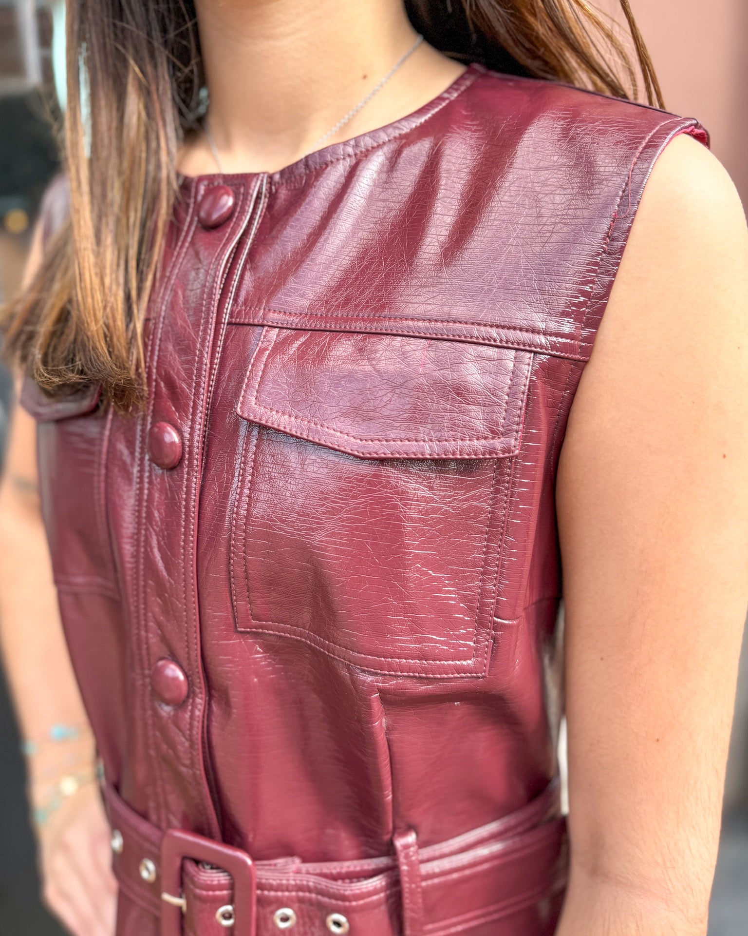 Burgundy Faux Leather Utility Dress