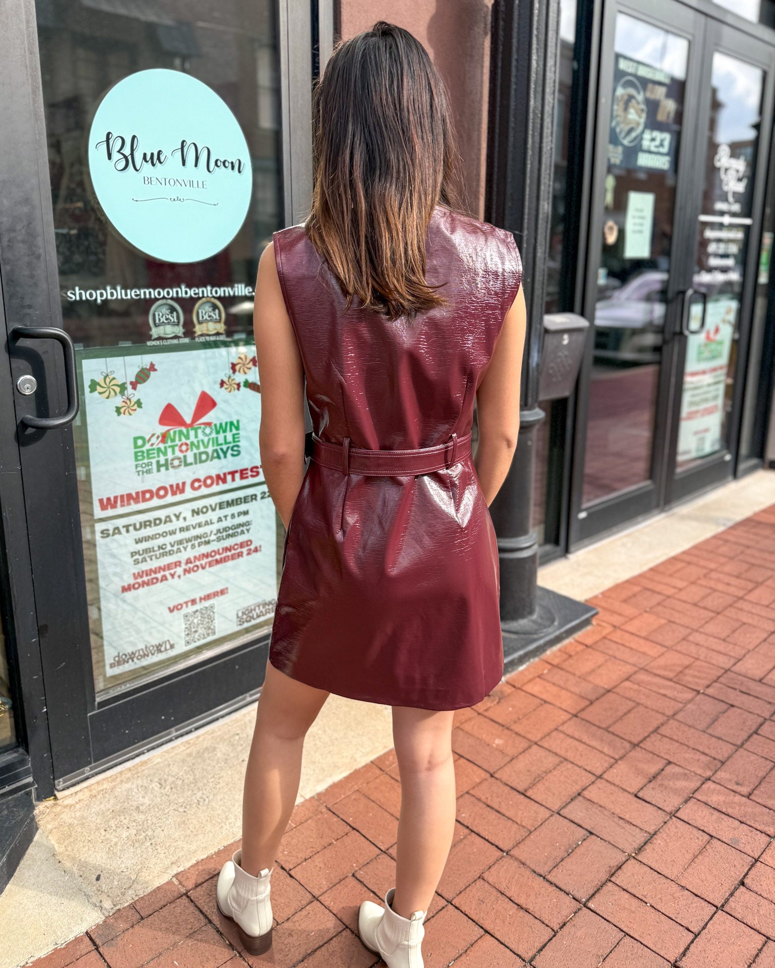 Burgundy Faux Leather Utility Dress