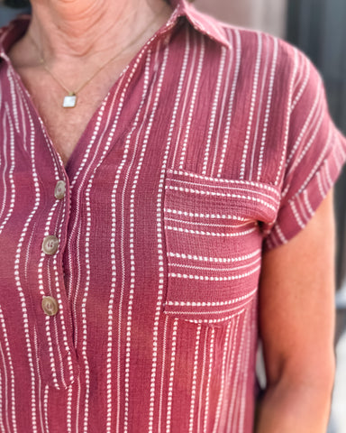 Burgundy Striped Button-Down Shirt