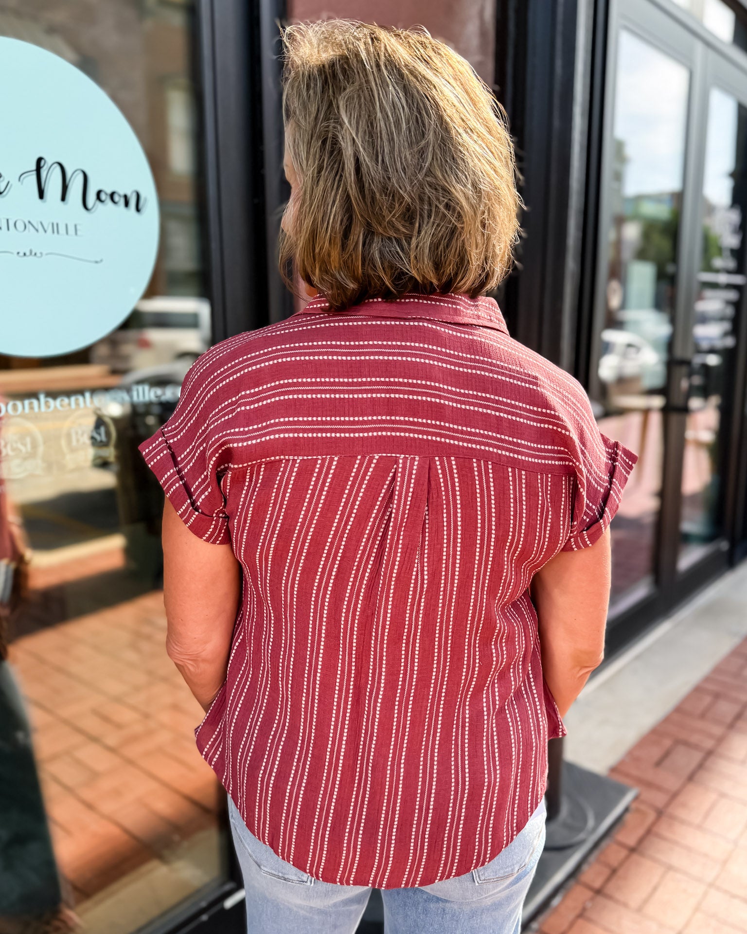 Burgundy Striped Button-Down Shirt