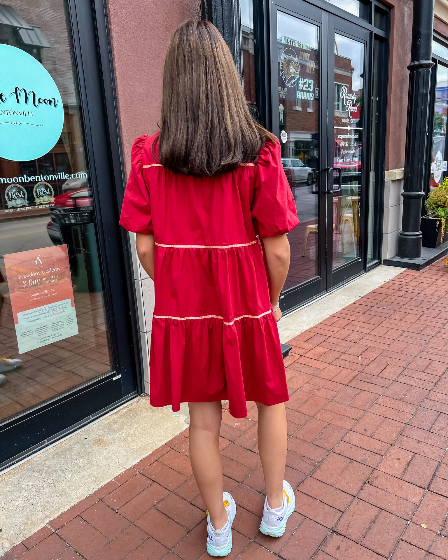 Burgundy Tiered Dress with Metallic Piping