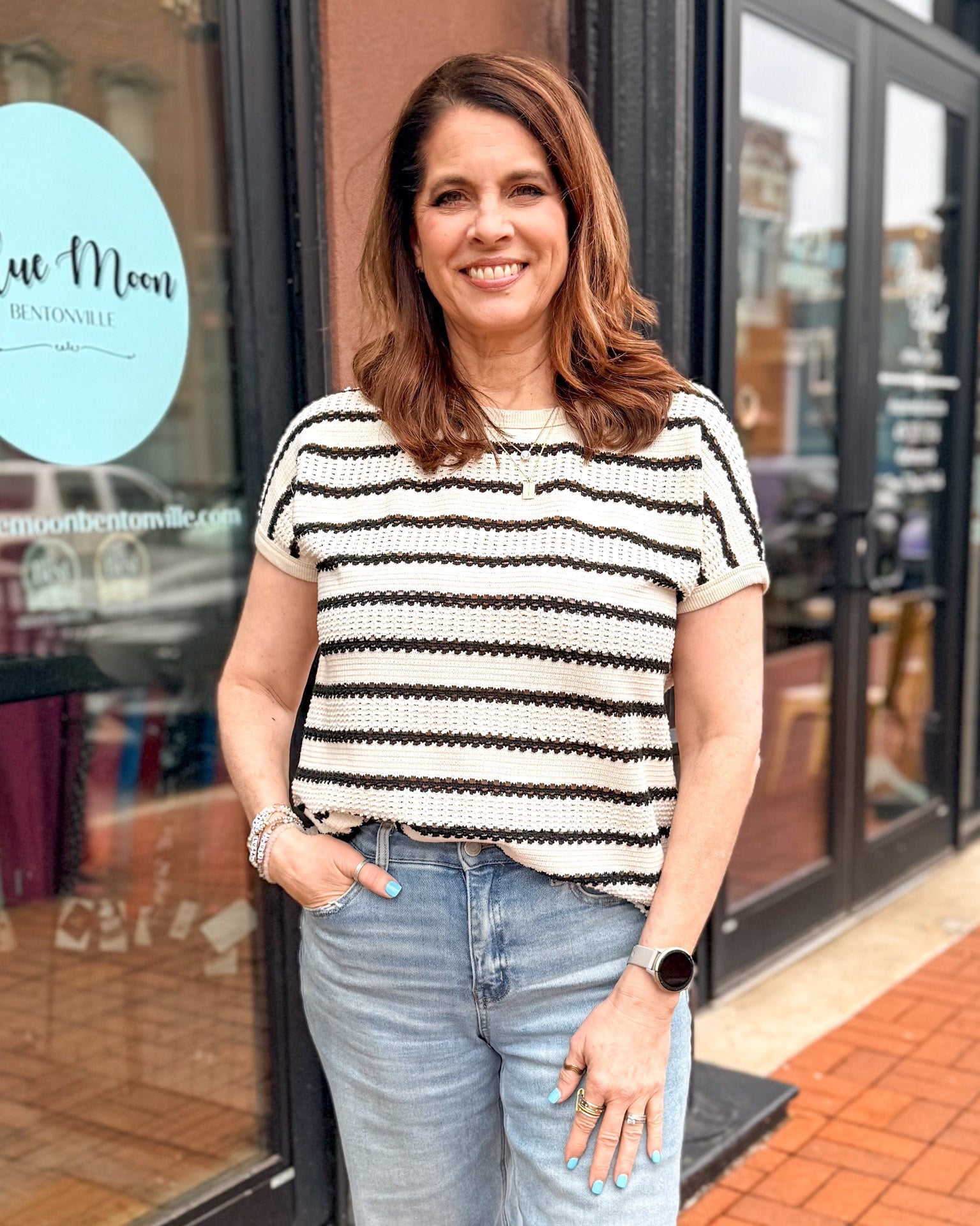 B/W Pointelle Striped Top