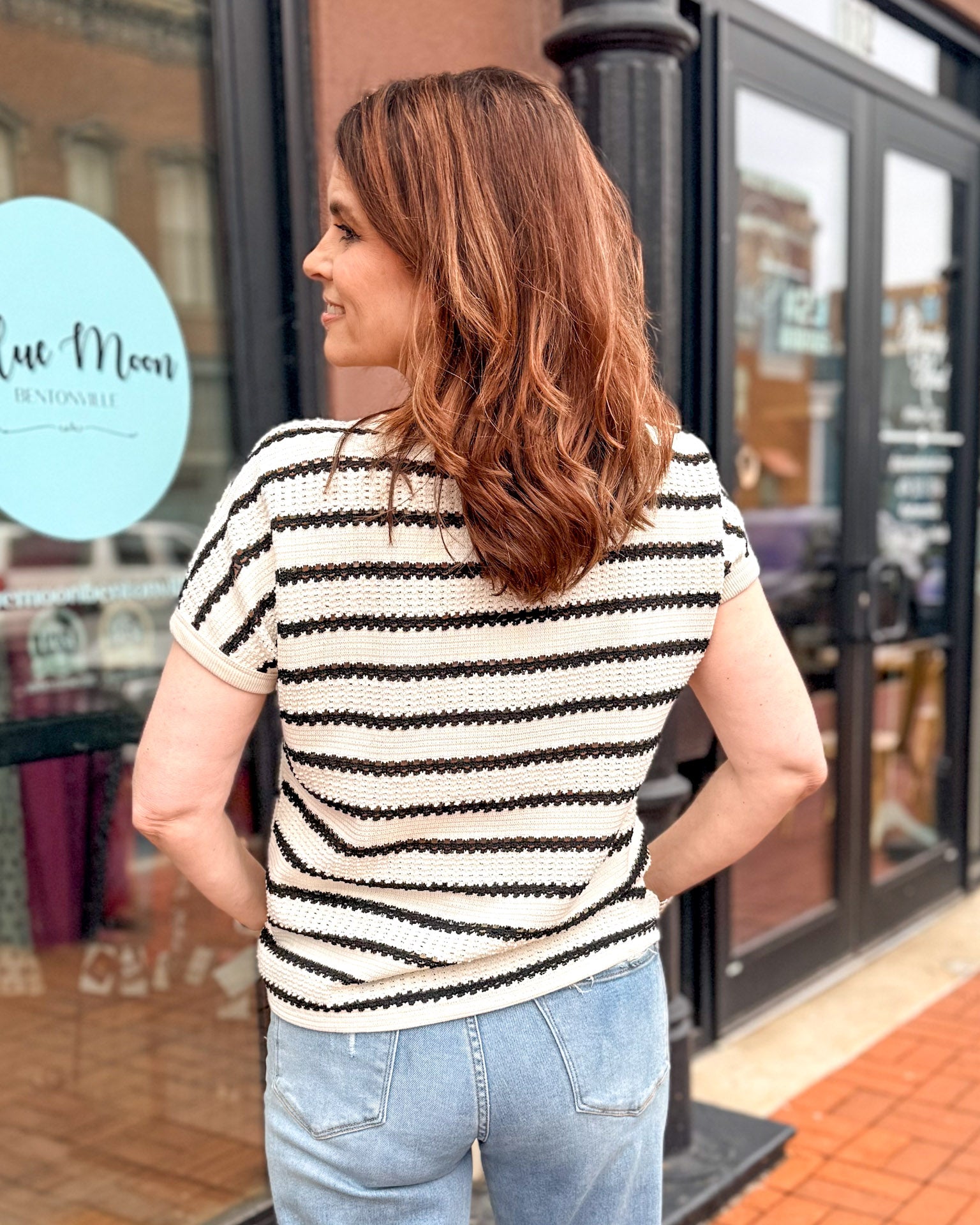 B/W Pointelle Striped Top