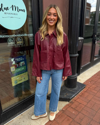 Cabernet Faux Leather Jacket w/Patch Pockets - Blue Moon Bentonville