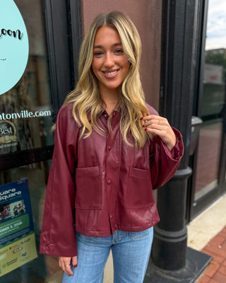 Cabernet Faux Leather Jacket w/Patch Pockets - Blue Moon Bentonville