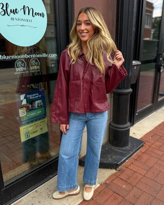 Cabernet Faux Leather Jacket w/Patch Pockets - Blue Moon Bentonville