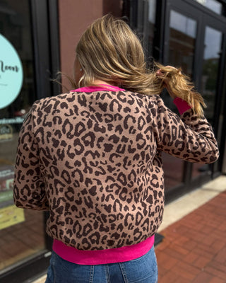 Camel Leopard Cardigan w/Pink Contrast - Blue Moon Bentonville