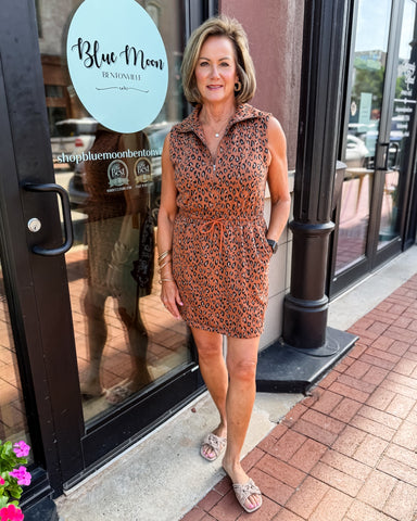 Camel Leopard Collared Mini Dress