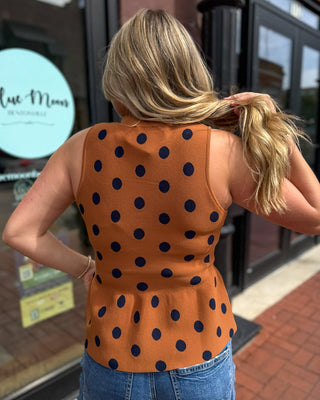 Camel Polka Dot Peplum Top - Blue Moon Bentonville