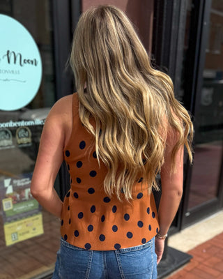 Camel Polka Dot Peplum Top - Blue Moon Bentonville