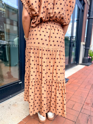 Camel Polka Dot Tiered Skirt - Blue Moon Bentonville
