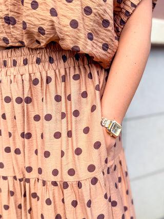Camel Polka Dot Tiered Skirt - Blue Moon Bentonville