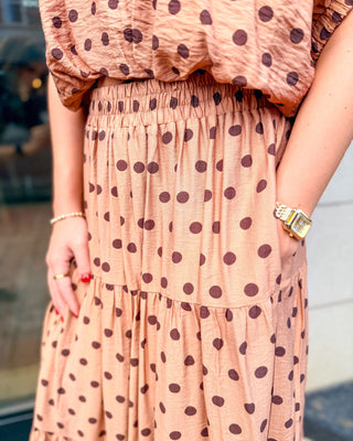 Camel Polka Dot Tiered Skirt - Blue Moon Bentonville