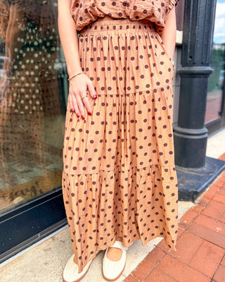 Camel Polka Dot Tiered Skirt - Blue Moon Bentonville