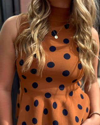 Camel Polka Dot Peplum Top