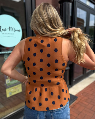 Camel Polka Dot Peplum Top