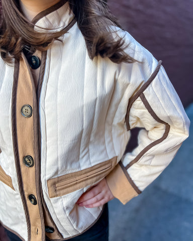 Camel and Cream Colorblock Quilted Jacket