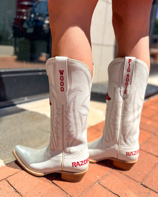 Carrie Ivory Razorback Boots - Arkansas gameday western boots - Shopbluemoonbentonville
