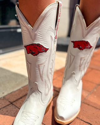Carrie Ivory Razorback Boots - Arkansas gameday western boots - Shopbluemoonbentonville