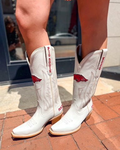 Carrie Ivory Razorback Boots - Arkansas gameday western boots - Shopbluemoonbentonville