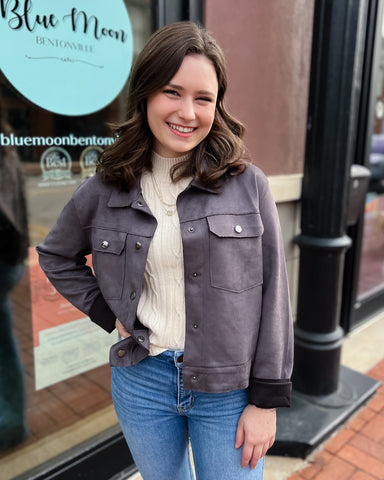 Charcoal Faux Suede Cropped Jacket