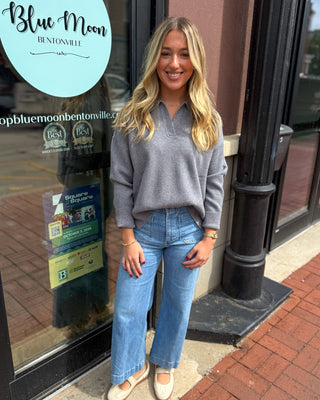 Charcoal Split Neck Sweater - Blue Moon Bentonville