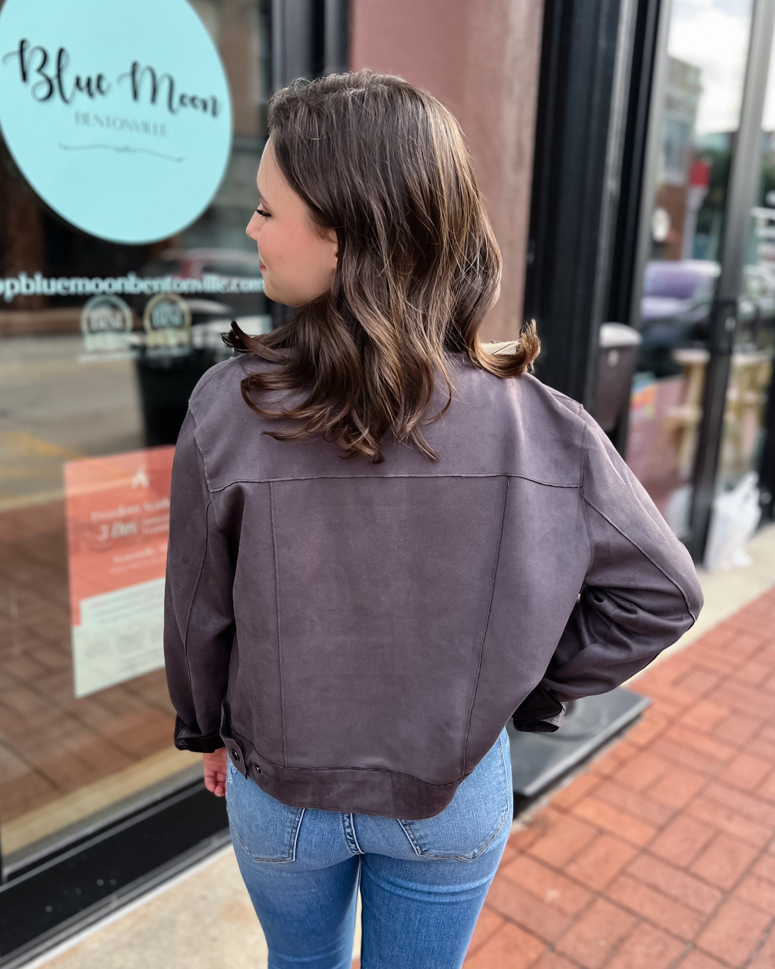 Charcoal Faux Suede Cropped Jacket