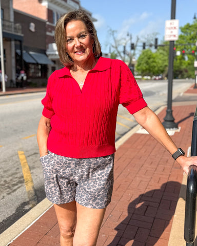 Cherry Red Cable Knit Sweater