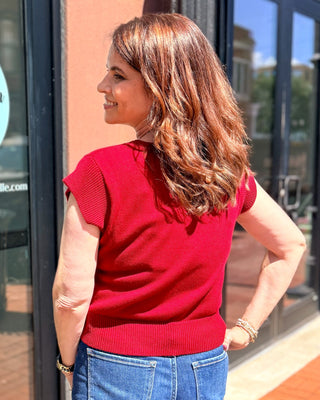 Cherry Red Knit Sweater w/Cap Sleeves - Blue Moon Bentonville