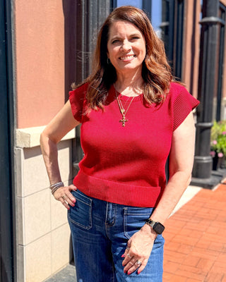 Cherry Red Knit Sweater w/Cap Sleeves - Blue Moon Bentonville