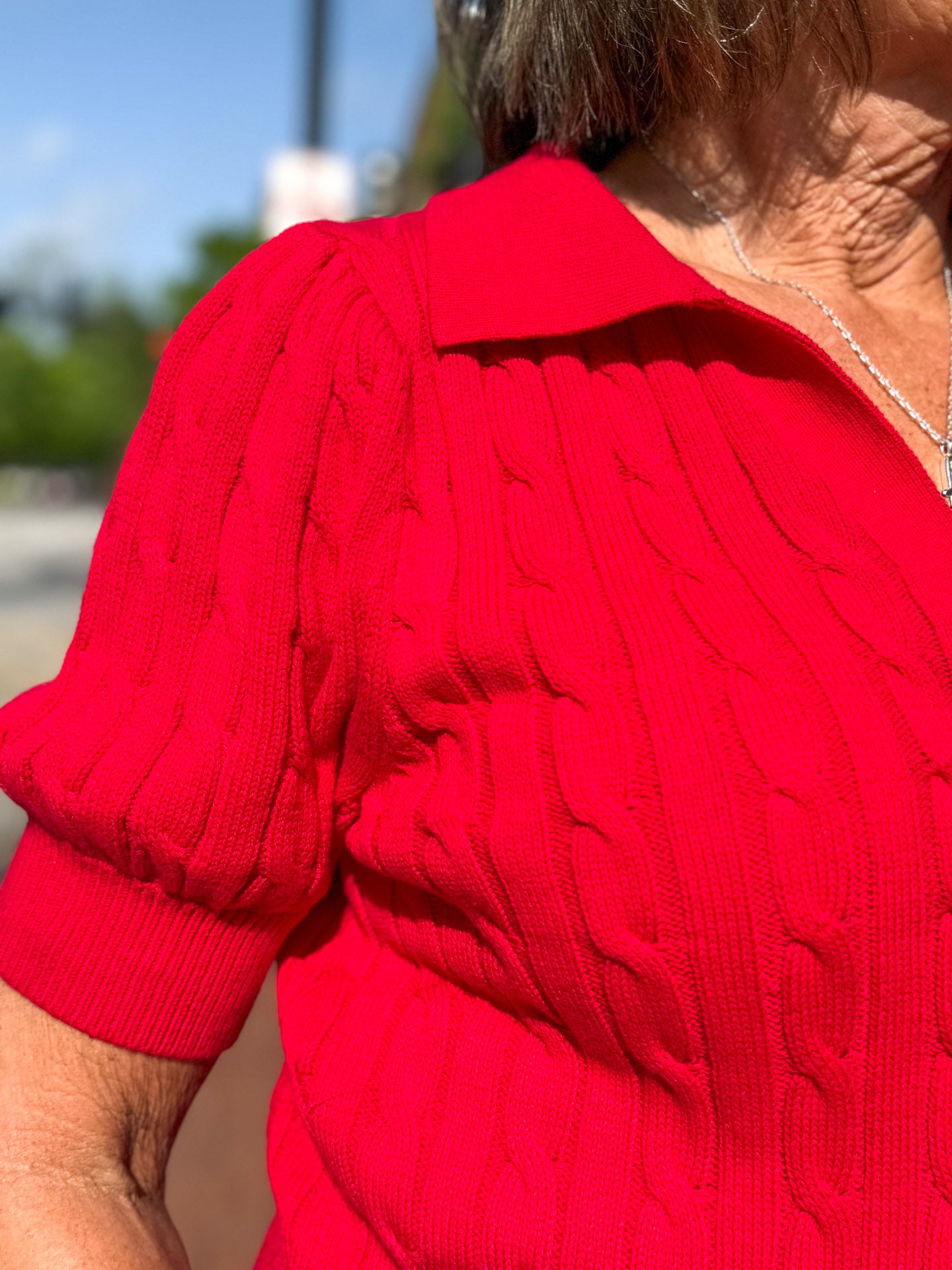 Cherry Red Cable Knit Sweater