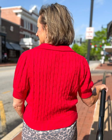 Cherry Red Cable Knit Sweater