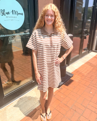 Chestnut/Cream Striped Polo Mini Dress