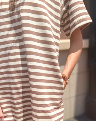 Chestnut/Cream Striped Polo Mini Dress