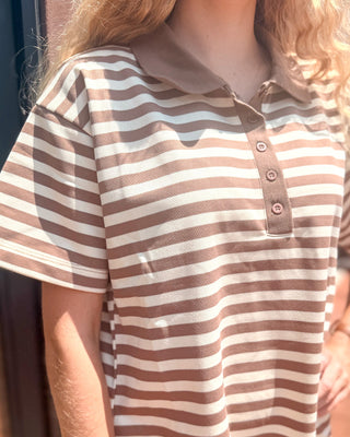 Chestnut/Cream Striped Polo Mini Dress - Blue Moon Bentonville