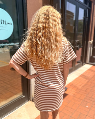 Chestnut/Cream Striped Polo Mini Dress - Blue Moon Bentonville