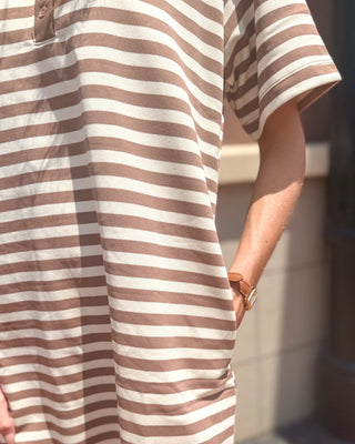 Chestnut/Cream Striped Polo Mini Dress - Blue Moon Bentonville