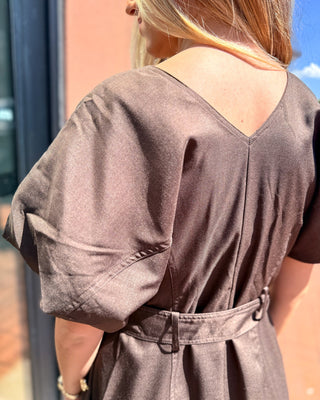 Chocolate Belted Mini Dress w/Gold Buttons - Blue Moon Bentonville