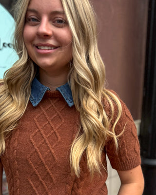 Cinnamon Sweater w/Removeable Denim Collar