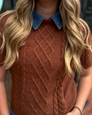 Cinnamon Sweater w/Removeable Denim Collar