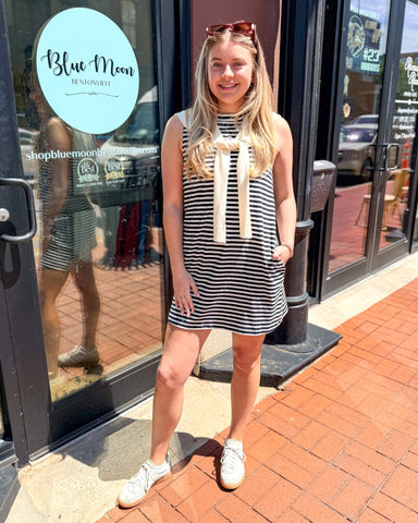 Coastal Chic Striped Mini Dress - preppy navy summer dress - Shopbluemoonbentonville