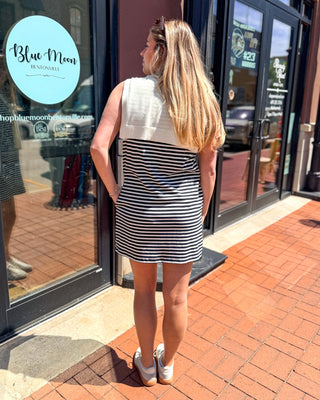 Coastal Chic Striped Mini Dress - preppy navy summer dress - Shopbluemoonbentonville