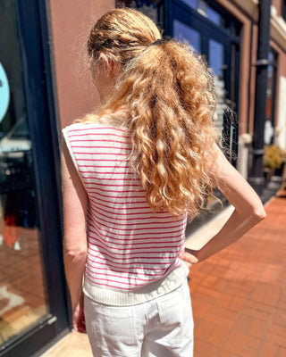 Coastal Stripe Knit Vest - ivory pink sweater vest - Shopbluemoonbentonville