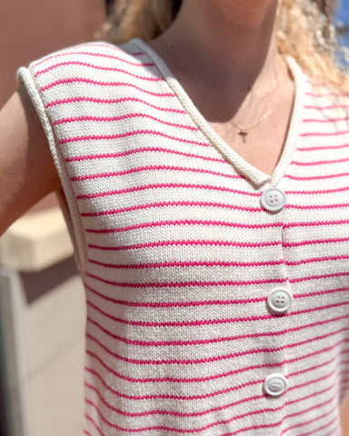 Coastal Stripe Knit Vest - ivory pink sweater vest - Shopbluemoonbentonville