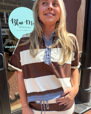 Cocoa Striped Polo Top - Blue Moon Bentonville